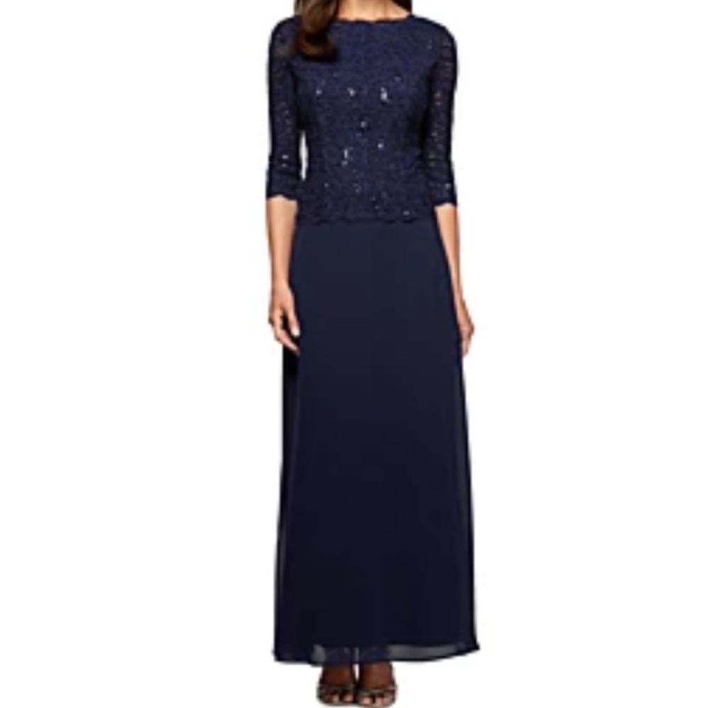 Alex Evening size 14W, navy blue long dress.